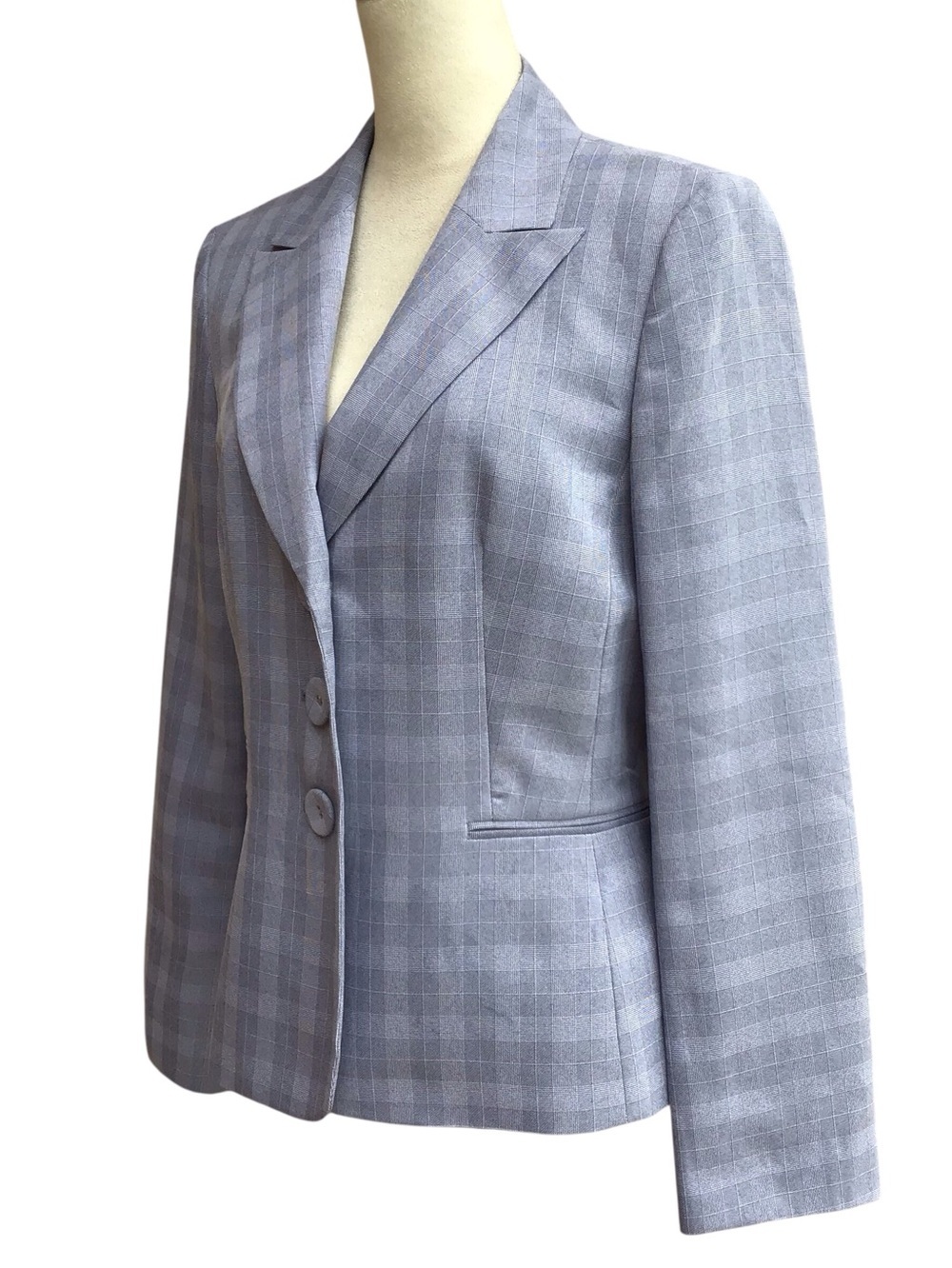 Evan Picone Blue Gray Plaid Blazer Size 10